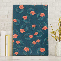 Hawaii Monstera Canvas Wall Art Hibiscus Flowers Simple Style DT05 Without Frame Dark Teal - Polynesian Pride