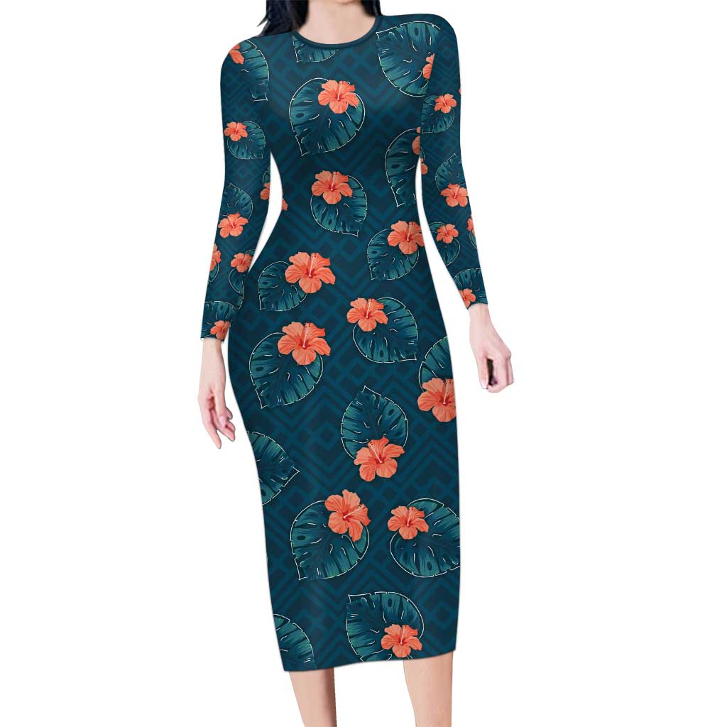 Hawaii Monstera Family Matching Long Sleeve Bodycon Dress and Hawaiian Shirt Hibiscus Flowers Simple Style - Polynesian Pride