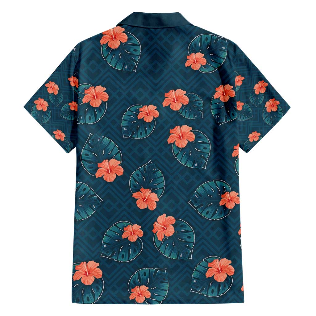 Hawaii Monstera Family Matching Off Shoulder Short Dress and Hawaiian Shirt Hibiscus Flowers Simple Style - Polynesian Pride