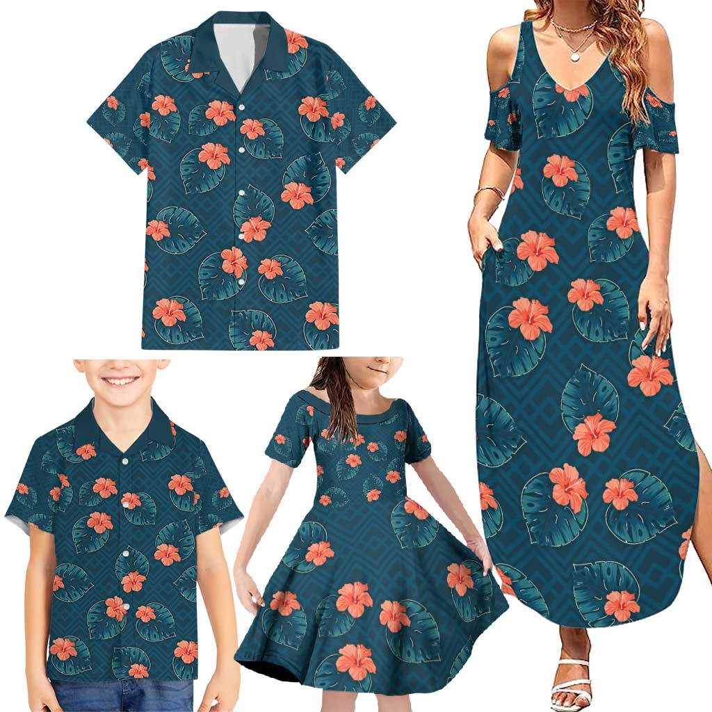Hawaii Monstera Family Matching Summer Maxi Dress and Hawaiian Shirt Hibiscus Flowers Simple Style - Polynesian Pride