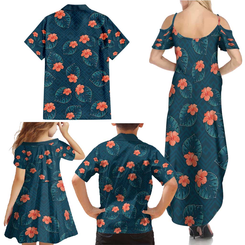 Hawaii Monstera Family Matching Summer Maxi Dress and Hawaiian Shirt Hibiscus Flowers Simple Style - Polynesian Pride