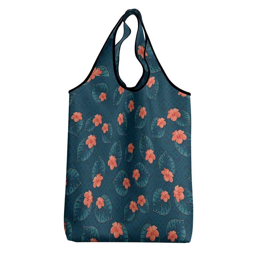 Hawaii Monstera Grocery Bag Hibiscus Flowers Simple Style - Polynesian Pride
