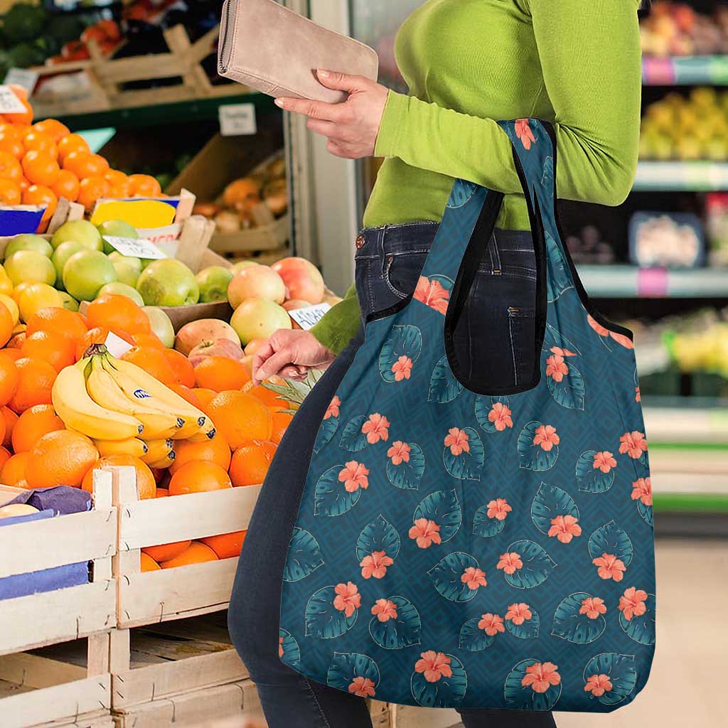 Hawaii Monstera Grocery Bag Hibiscus Flowers Simple Style - Polynesian Pride