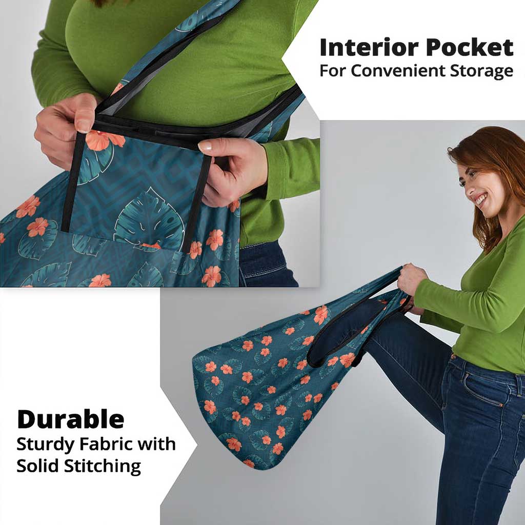 Hawaii Monstera Grocery Bag Hibiscus Flowers Simple Style - Polynesian Pride