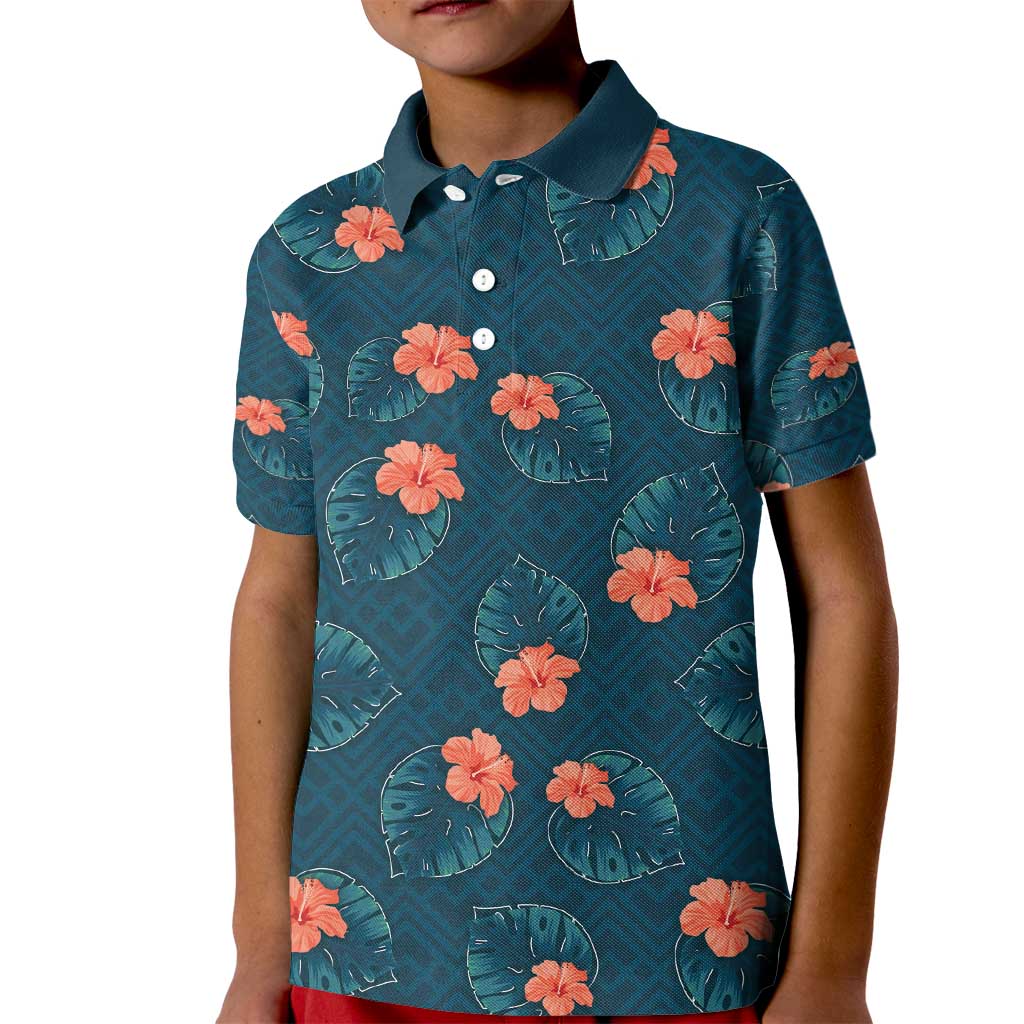 Hawaii Monstera Kid Polo Shirt Hibiscus Flowers Simple Style DT05 Kid Dark Teal - Polynesian Pride