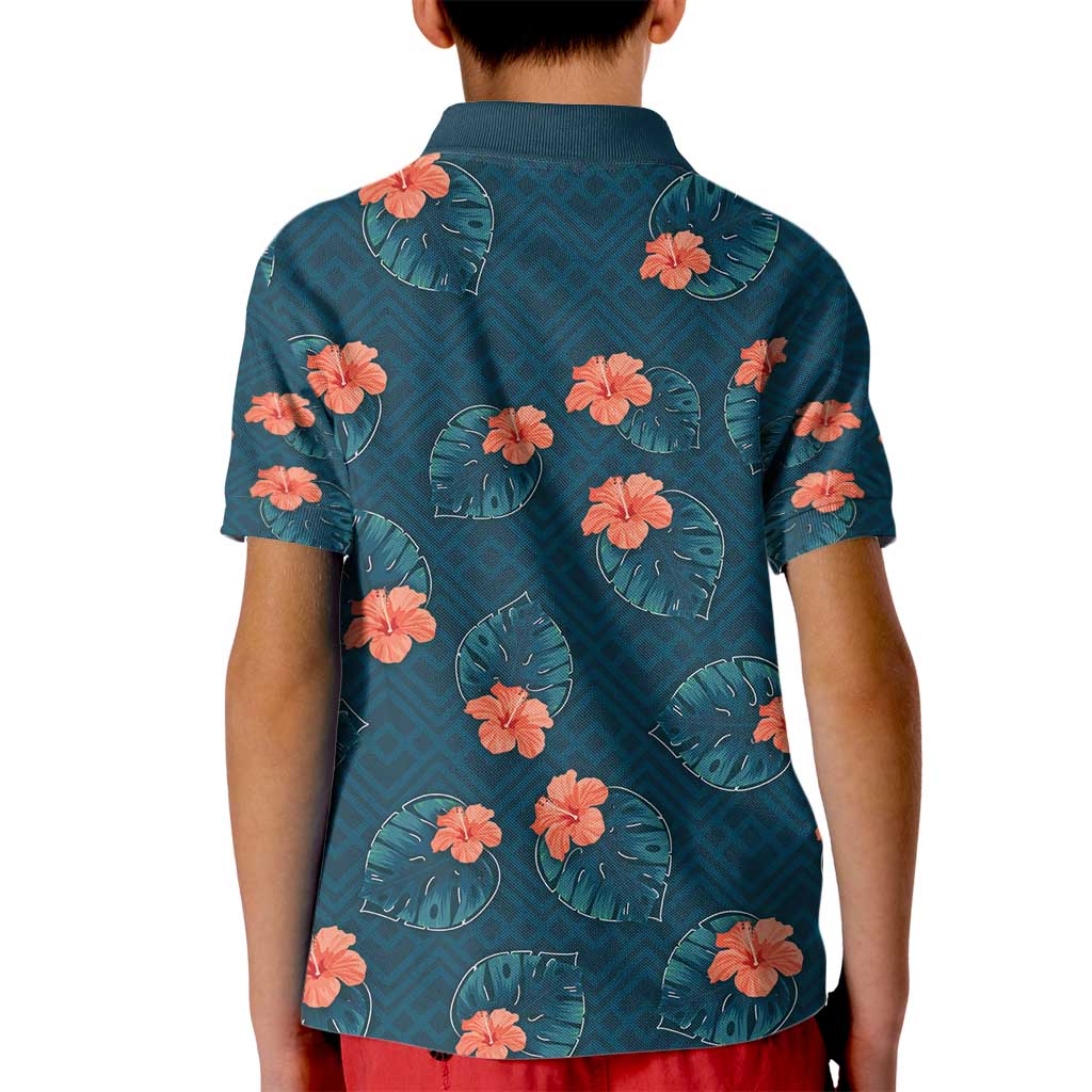 Hawaii Monstera Kid Polo Shirt Hibiscus Flowers Simple Style - Polynesian Pride