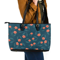 Hawaii Monstera Leather Tote Bag Hibiscus Flowers Simple Style DT05 - Polynesian Pride