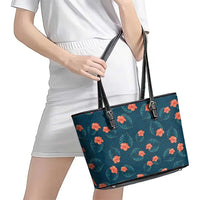 Hawaii Monstera Leather Tote Bag Hibiscus Flowers Simple Style DT05 - Polynesian Pride