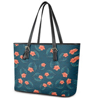 Hawaii Monstera Leather Tote Bag Hibiscus Flowers Simple Style DT05 - Polynesian Pride