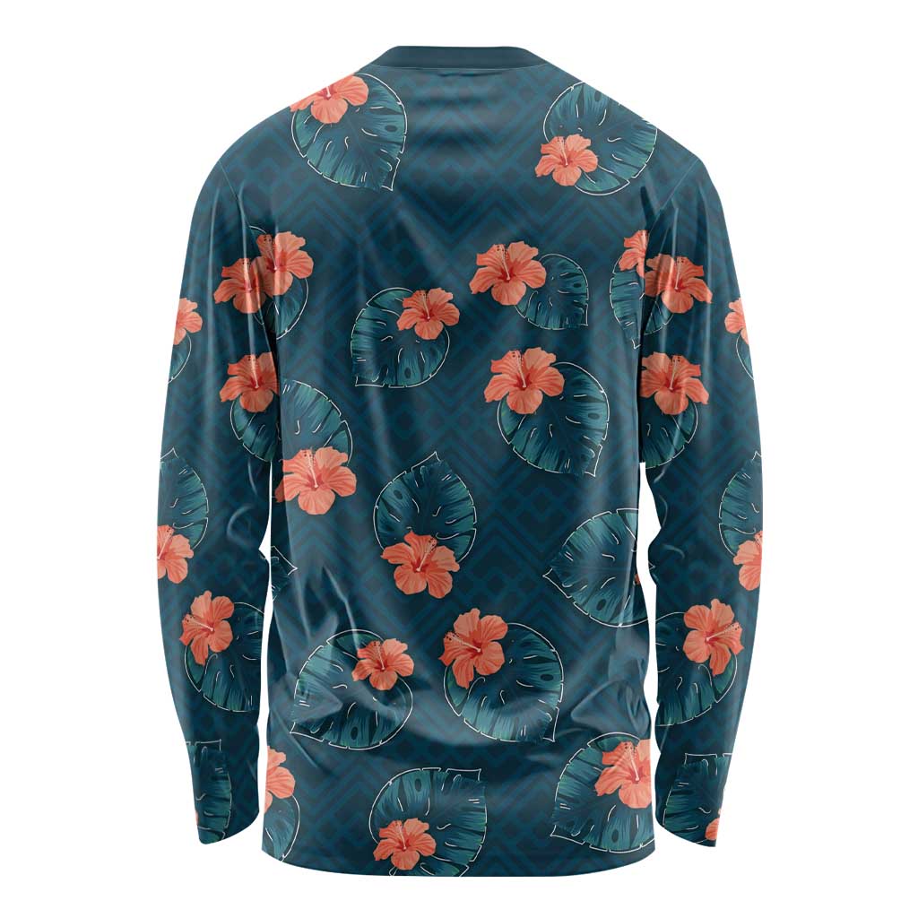 Hawaii Monstera Long Sleeve Shirt Hibiscus Flowers Simple Style DT05 - Polynesian Pride