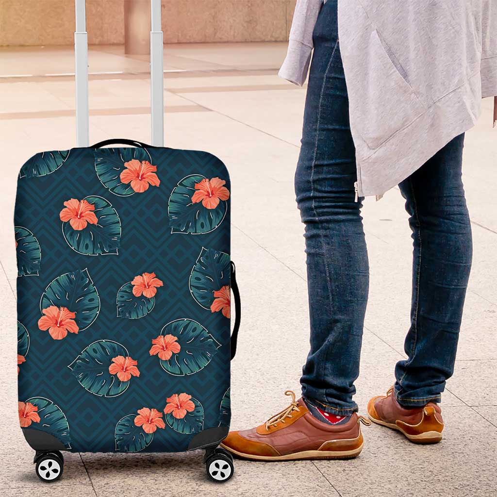 Hawaii Monstera Luggage Cover Hibiscus Flowers Simple Style - Polynesian Pride