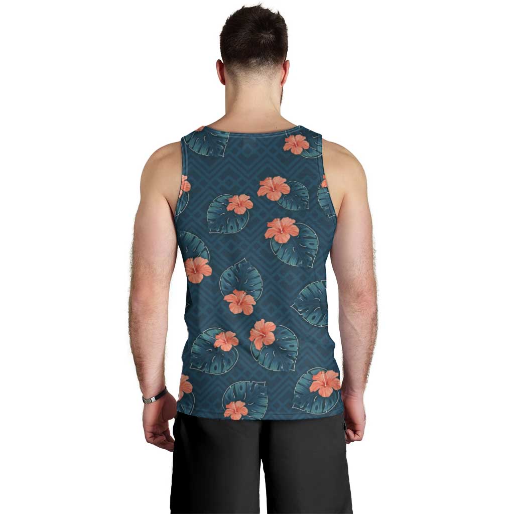 Hawaii Monstera Men Tank Top Hibiscus Flowers Simple Style - Polynesian Pride