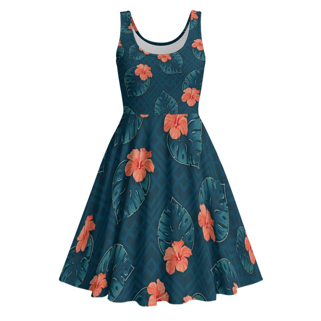 Hawaii Monstera Midi Dress Hibiscus Flowers Simple Style - Polynesian Pride
