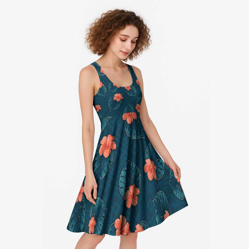 Hawaii Monstera Midi Dress Hibiscus Flowers Simple Style - Polynesian Pride
