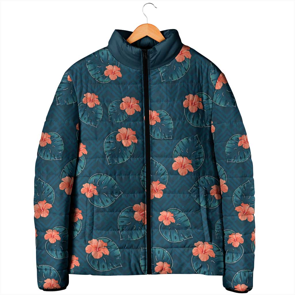 Hawaii Monstera Padded Jacket Hibiscus Flowers Simple Style DT05 - Polynesian Pride