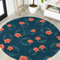 Hawaii Monstera Round Carpet Hibiscus Flowers Simple Style - Polynesian Pride