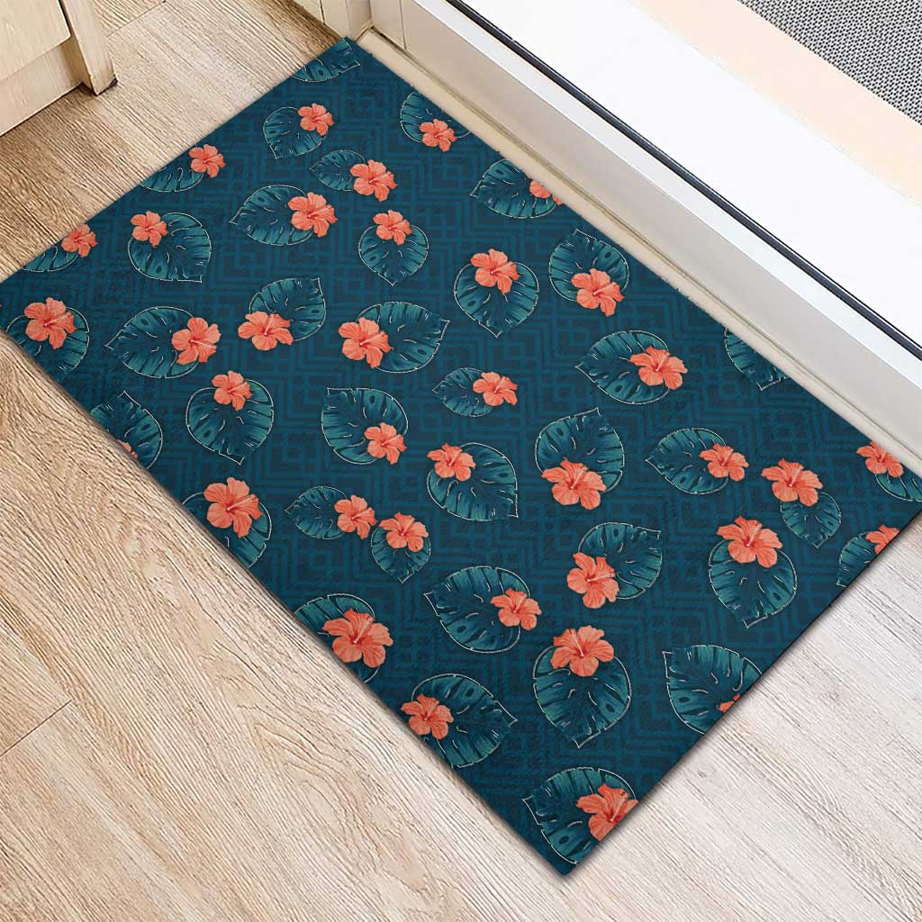 Hawaii Monstera Rubber Doormat Hibiscus Flowers Simple Style DT05 - Polynesian Pride