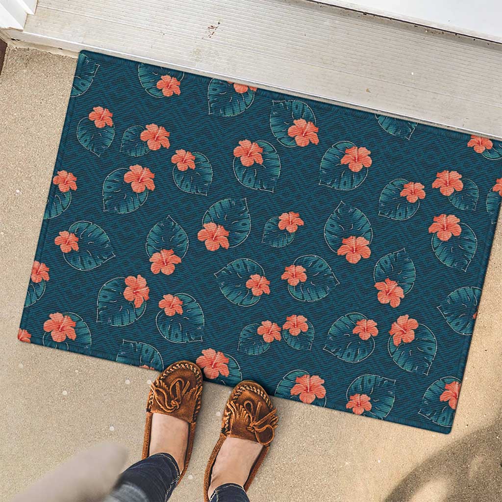 Hawaii Monstera Rubber Doormat Hibiscus Flowers Simple Style DT05 - Polynesian Pride