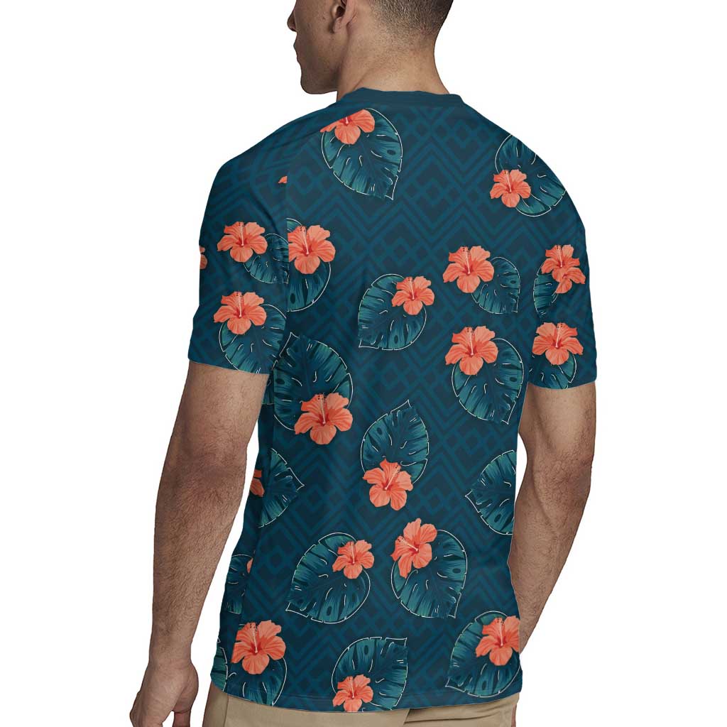 Hawaii Monstera Rugby Jersey Hibiscus Flowers Simple Style - Polynesian Pride
