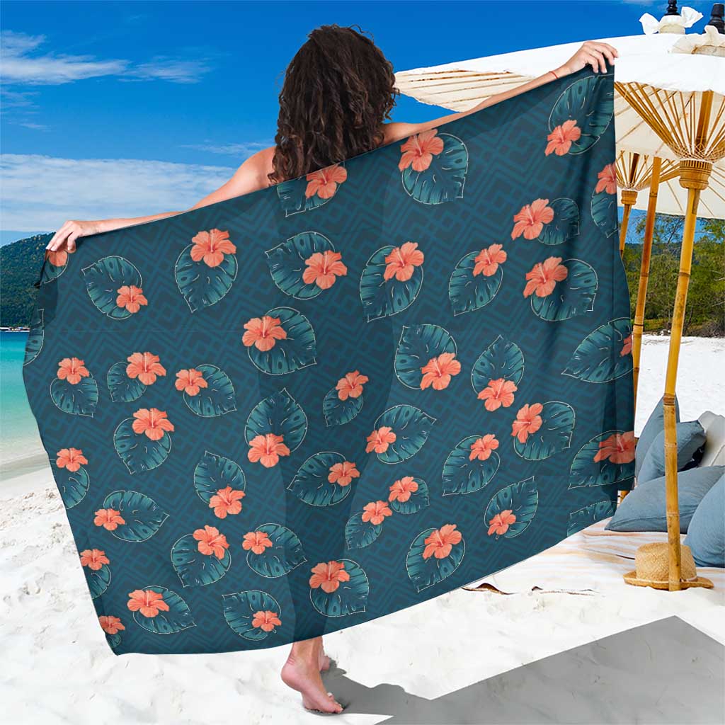 Hawaii Monstera Sarong Hibiscus Flowers Simple Style DT05 One Size 44 x 66 inches Dark Teal - Polynesian Pride