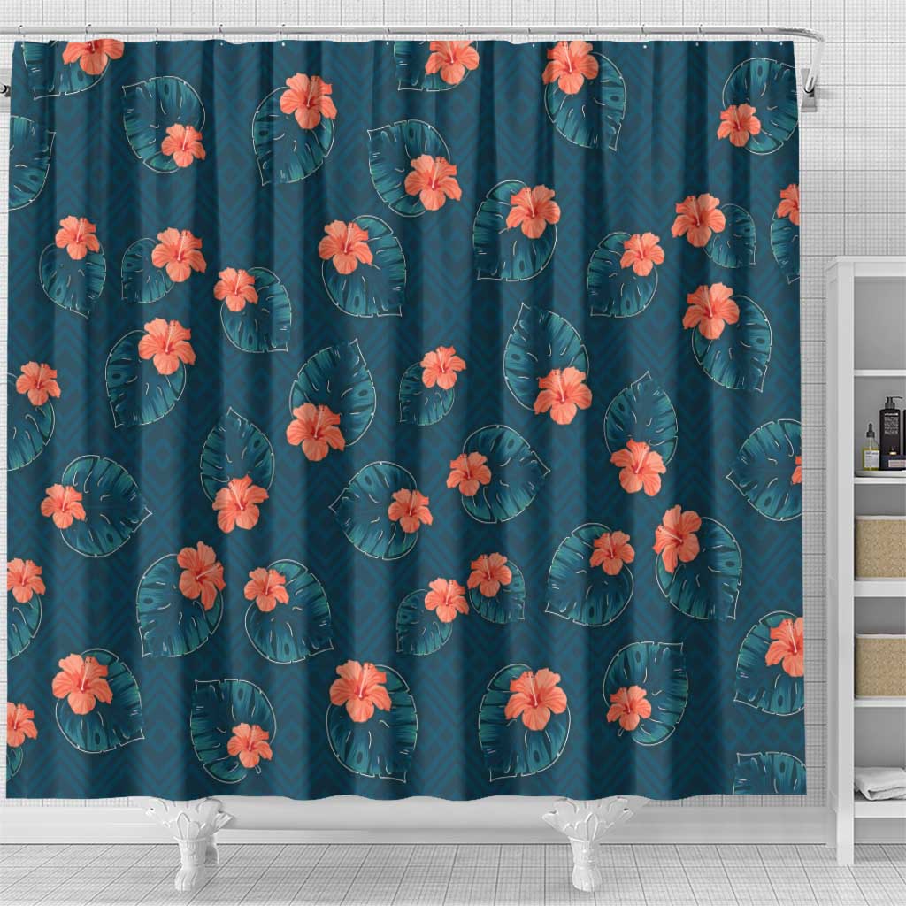 Hawaii Monstera Shower Curtain Hibiscus Flowers Simple Style - Polynesian Pride