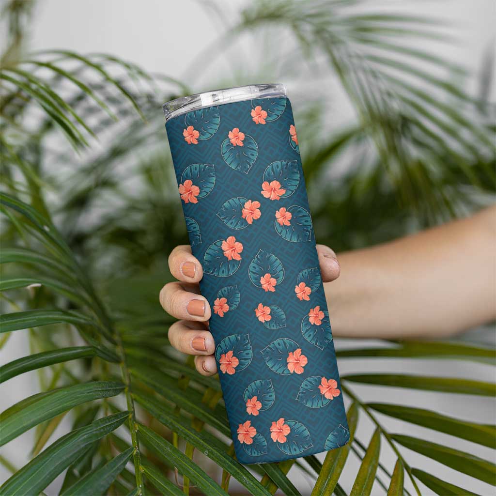 Hawaii Monstera Skinny Tumbler Hibiscus Flowers Simple Style - Polynesian Pride