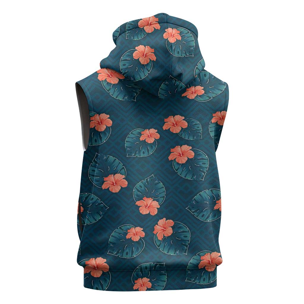 Hawaii Monstera Sleeveless Zip Hoodie Hibiscus Flowers Simple Style - Polynesian Pride