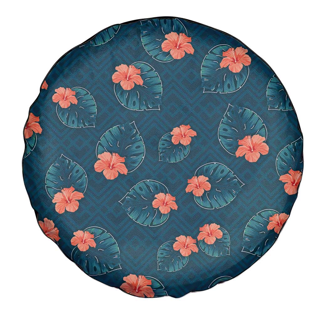 Hawaii Monstera Spare Tire Cover Hibiscus Flowers Simple Style - Polynesian Pride