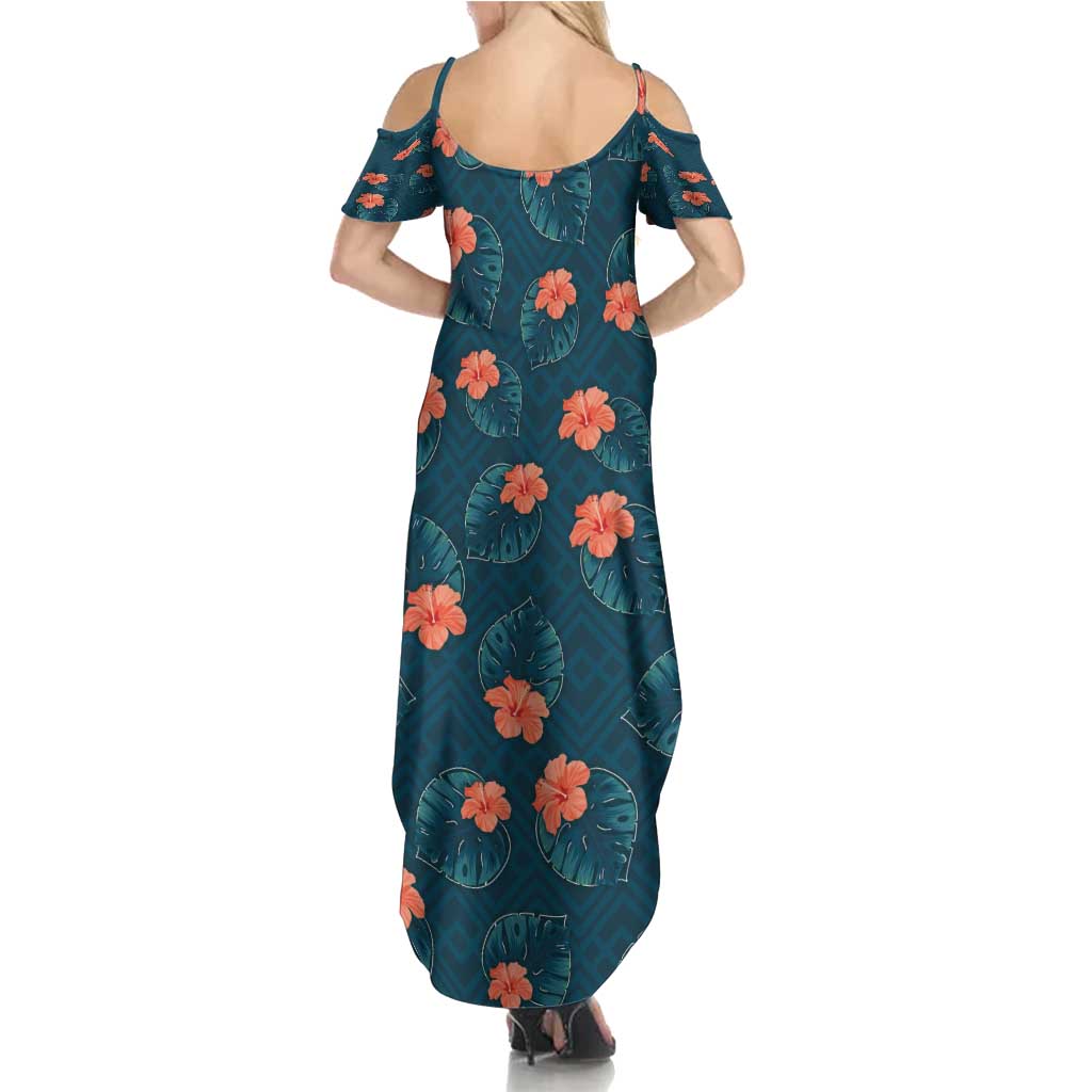 Hawaii Monstera Summer Maxi Dress Hibiscus Flowers Simple Style - Polynesian Pride
