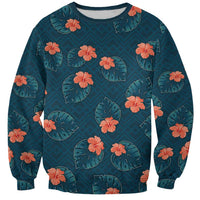 Hawaii Monstera Sweatshirt Hibiscus Flowers Simple Style DT05 Unisex Dark Teal - Polynesian Pride