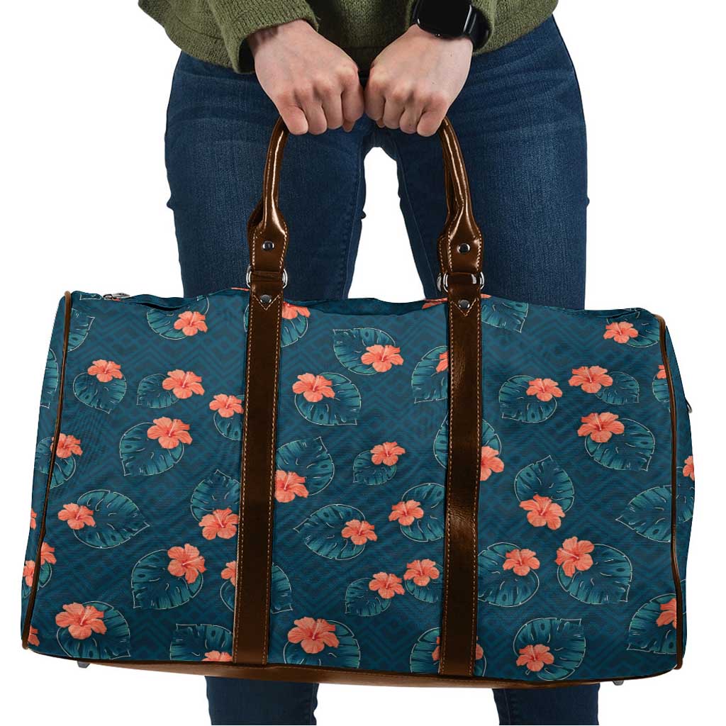 Hawaii Monstera Travel Bag Hibiscus Flowers Simple Style DT05 Dark Teal - Polynesian Pride