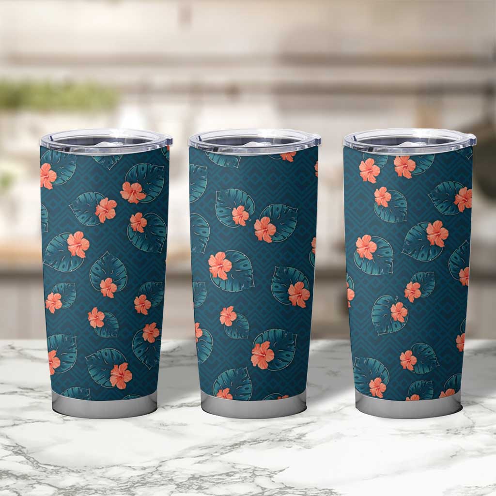 Hawaii Monstera Tumbler Cup Hibiscus Flowers Simple Style - Polynesian Pride