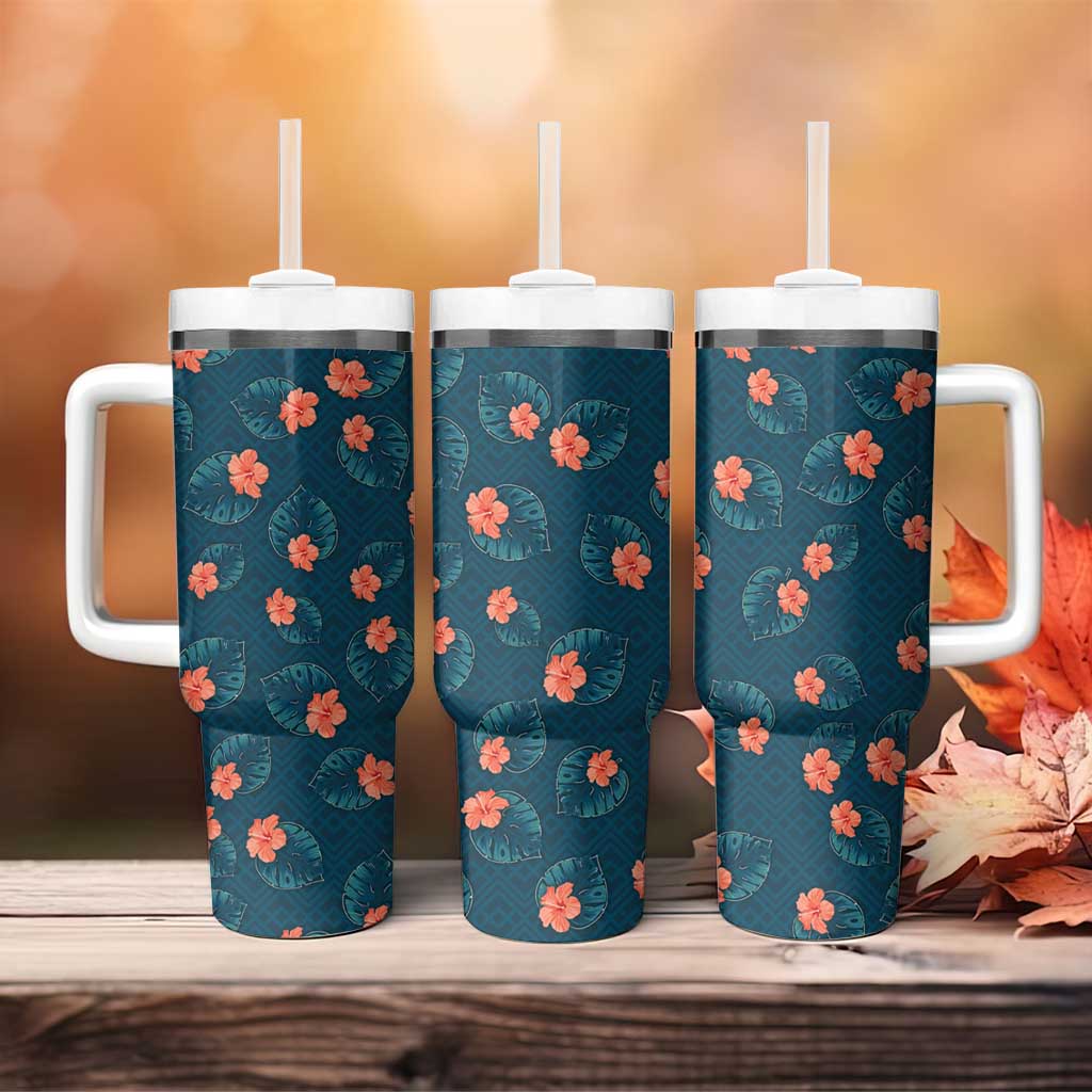 Hawaii Monstera Tumbler With Handle Hibiscus Flowers Simple Style - Polynesian Pride