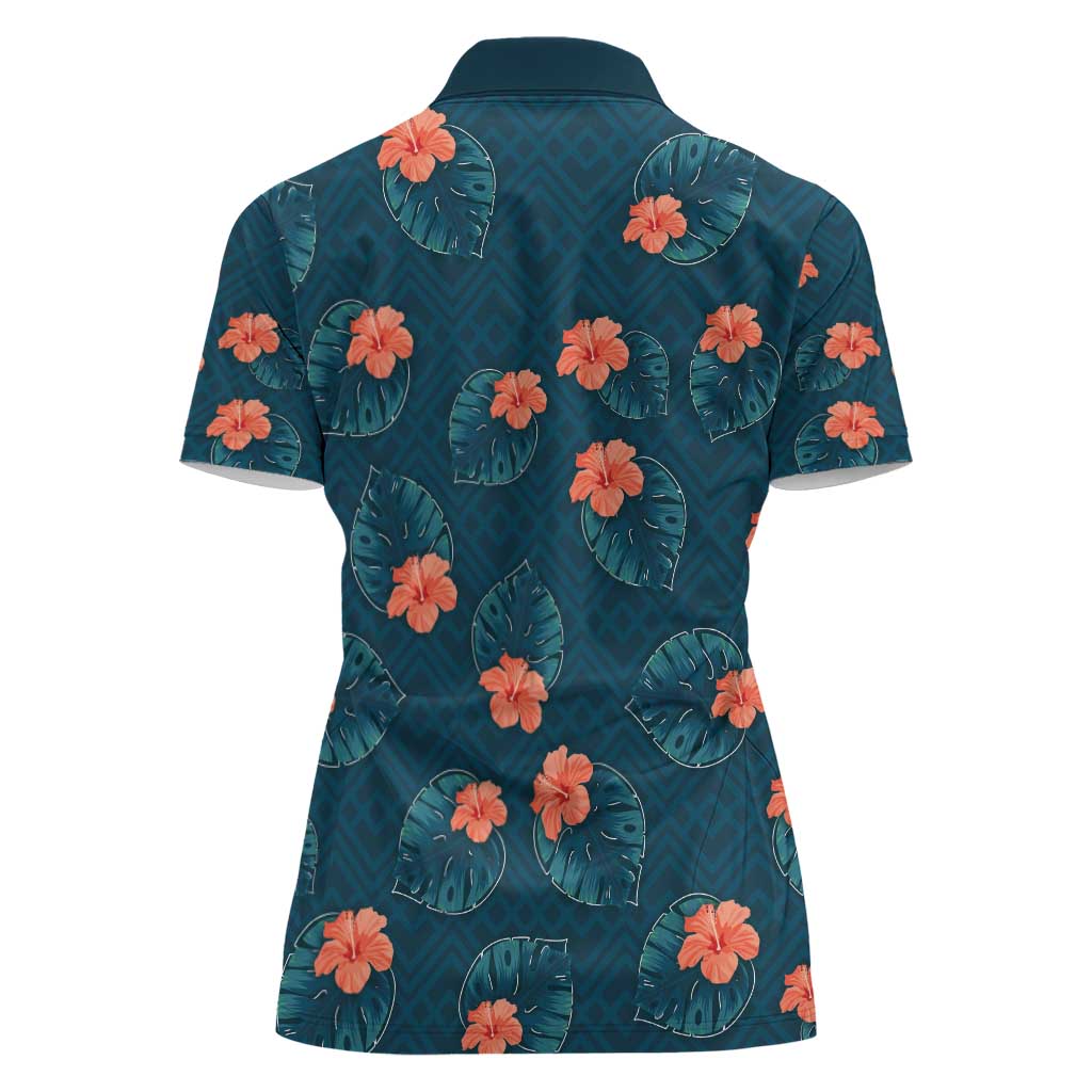 Hawaii Monstera Women Polo Shirt Hibiscus Flowers Simple Style - Polynesian Pride