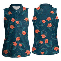 Hawaii Monstera Women Sleeveless Polo Shirt Hibiscus Flowers Simple Style DT05 - Polynesian Pride