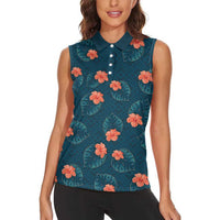 Hawaii Monstera Women Sleeveless Polo Shirt Hibiscus Flowers Simple Style DT05 - Polynesian Pride