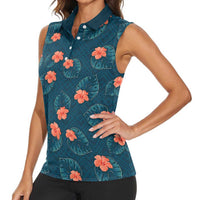Hawaii Monstera Women Sleeveless Polo Shirt Hibiscus Flowers Simple Style DT05 - Polynesian Pride