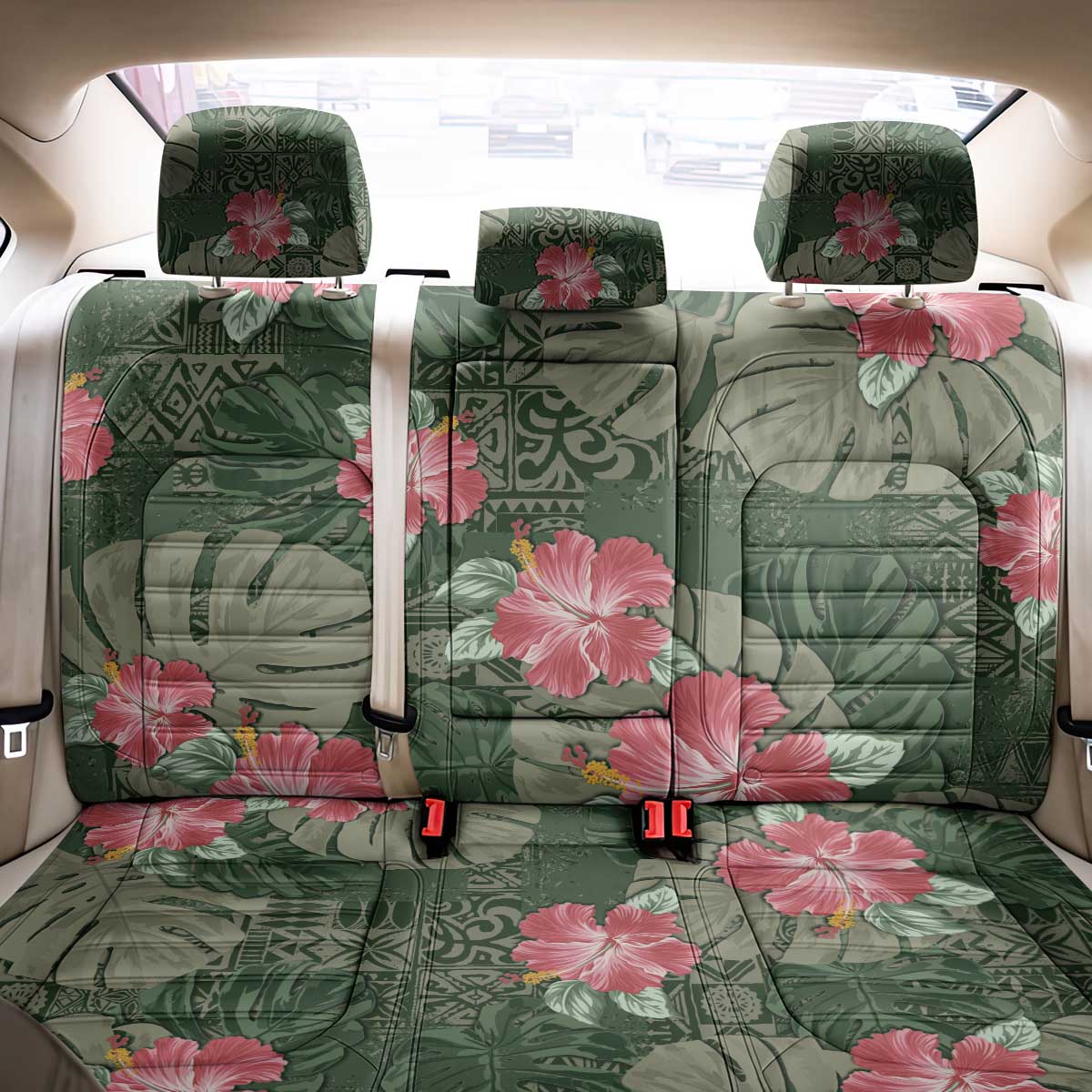 Hawaii Back Car Seat Cover Green Polynesian Monstera Patterns DT05 - Polynesian Pride
