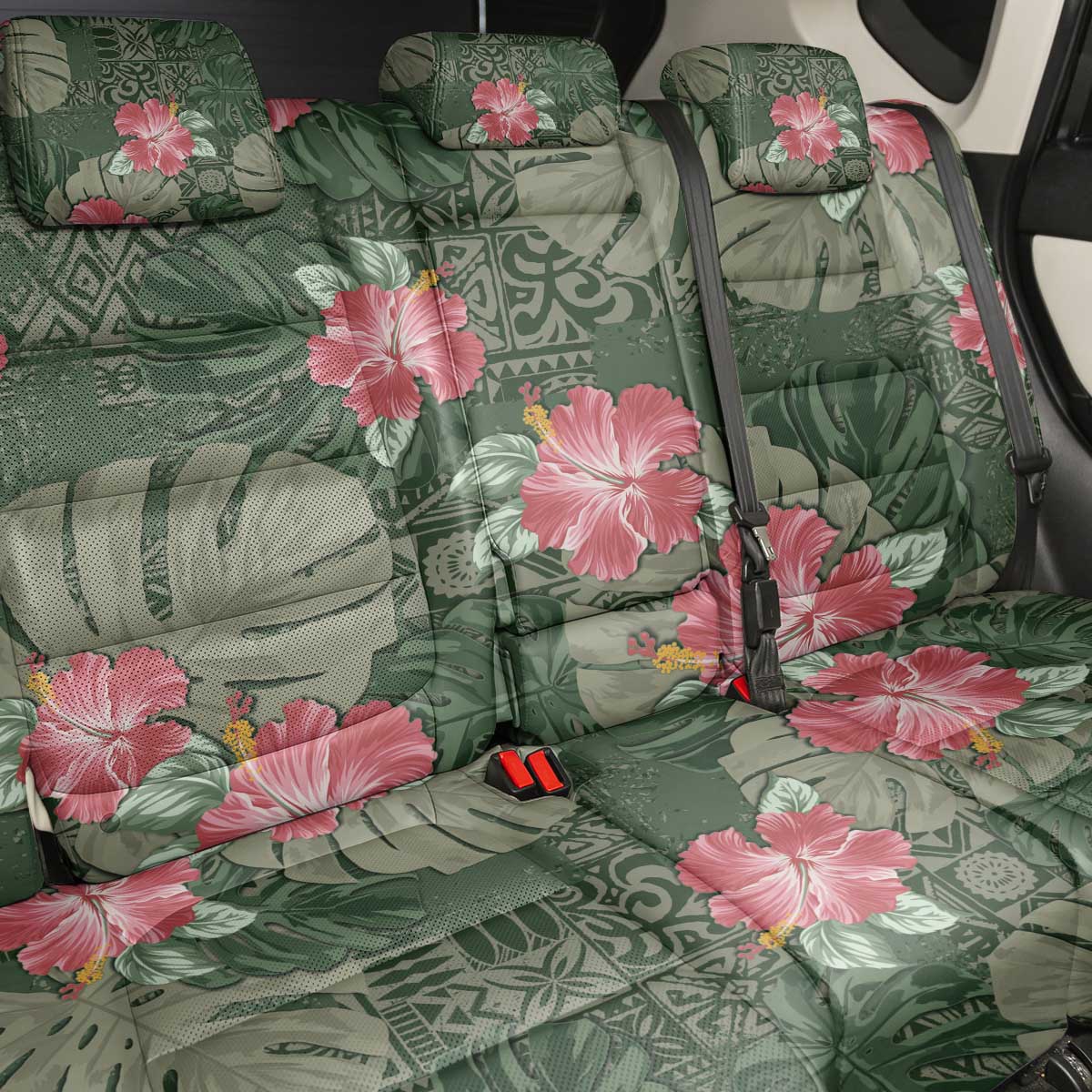 Hawaii Back Car Seat Cover Green Polynesian Monstera Patterns DT05 - Polynesian Pride