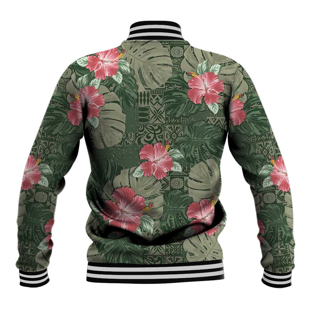 Hawaii Baseball Jacket Green Polynesian Monstera Patterns - Polynesian Pride
