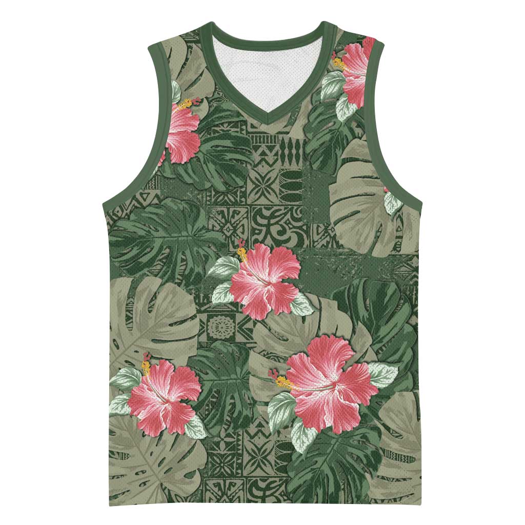 Hawaii Basketball Jersey Green Polynesian Monstera Patterns DT05 Unisex Green - Polynesian Pride