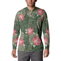 Hawaii Button Sweatshirt Green Polynesian Monstera Patterns - Polynesian Pride