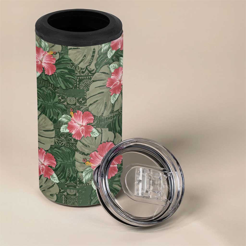Hawaii 4 in 1 Can Cooler Tumbler Green Polynesian Monstera Patterns - Polynesian Pride