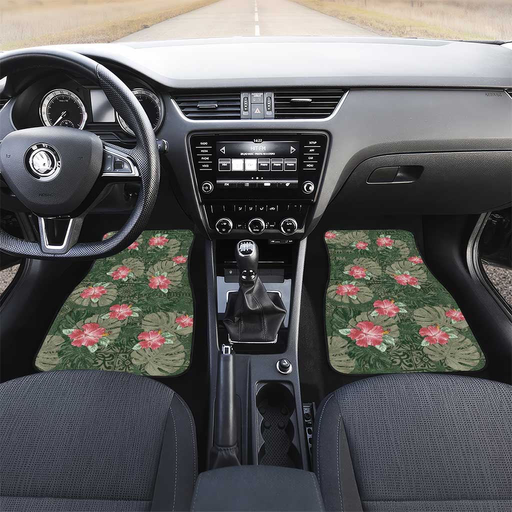 Hawaii Car Mats Green Polynesian Monstera Patterns - Polynesian Pride