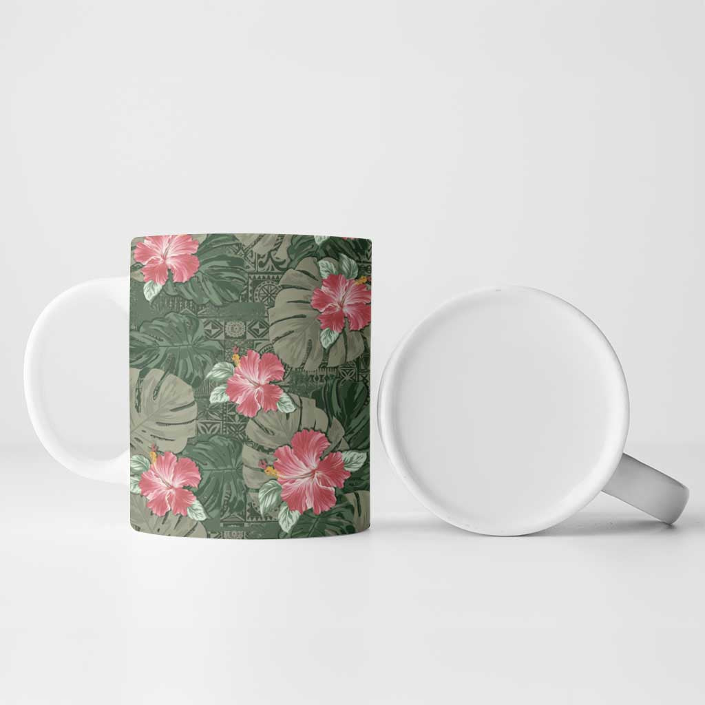 Hawaii Ceramic Mug Green Polynesian Monstera Patterns - Polynesian Pride