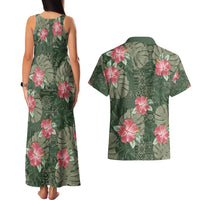 Hawaii Couples Matching Tank Maxi Dress and Hawaiian Shirt Green Polynesian Monstera Patterns - Polynesian Pride