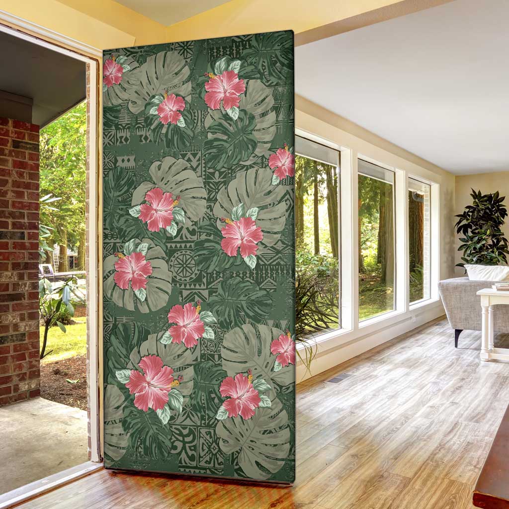 Hawaii Door Cover Green Polynesian Monstera Patterns - Polynesian Pride