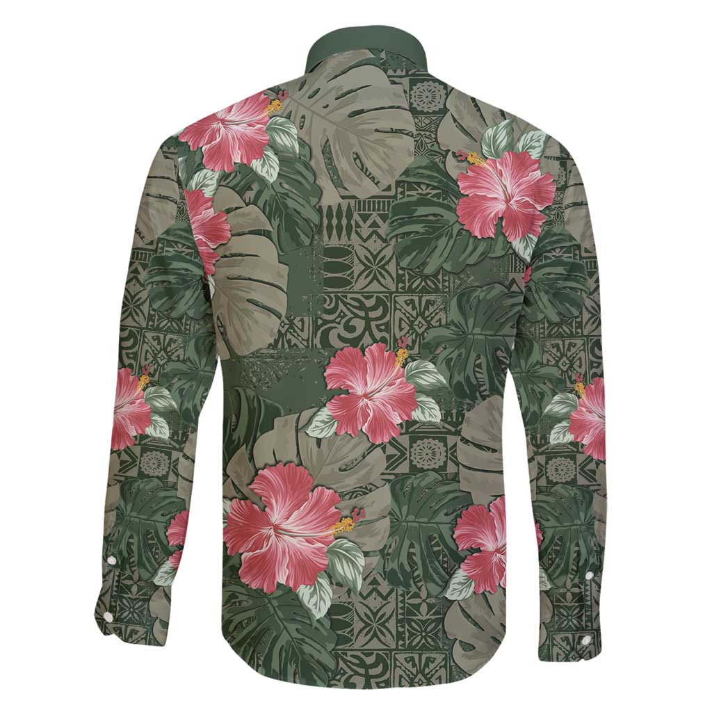 Hawaii Family Matching Off Shoulder Maxi Dress and Hawaiian Shirt Green Polynesian Monstera Patterns - Polynesian Pride