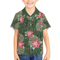 Hawaii Family Matching Puletasi and Hawaiian Shirt Green Polynesian Monstera Patterns DT05 Son's Shirt Green - Polynesian Pride