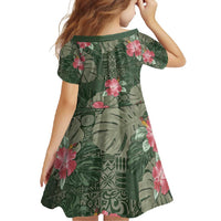 Hawaii Family Matching Short Sleeve Bodycon Dress and Hawaiian Shirt Green Polynesian Monstera Patterns - Polynesian Pride